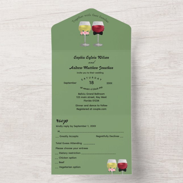 Invitation Tout En Un Tout en un Boho Arch moderne Couple Vin Mariage (À l'intérieur)