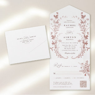 Invitation Tout En Un Tout En Un Élégant Mariage Botanique Rose Poussiér