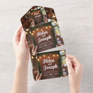 Invitation Tout En Un Tout en une brique rustique Mur & Mariage de verdu