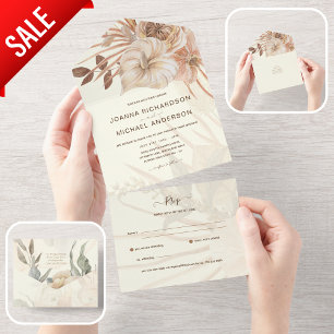 Invitation Tout En Un Tout inclus BOHO Pampas Mariage en herbe RSVP