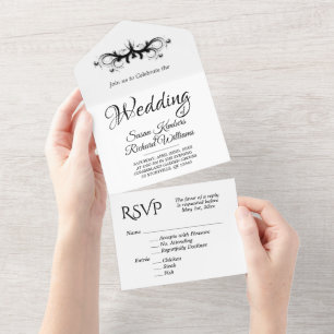 Invitation Tout En Un Tri blanc et noir avec Mariage Rsvp