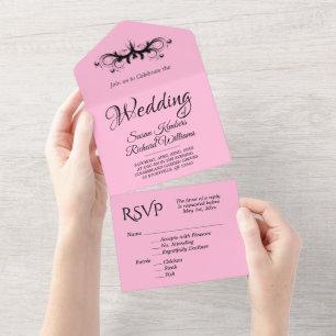 Invitation Tout En Un Tri rose et noir avec Mariage Rsvp