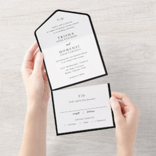 Invitation Tout En Un Trisha noir et blanc Mariage moderne