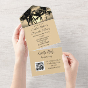 Invitation Tout En Un Tropical Beach Destination Elégante RSVP QR Code A