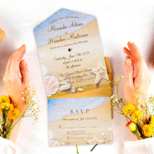 Invitation Tout En Un Tropical Beach Starfish Mariage d'été