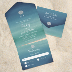 Invitation Tout En Un Tropical Seashell Boho Beach Ocean Mariage
