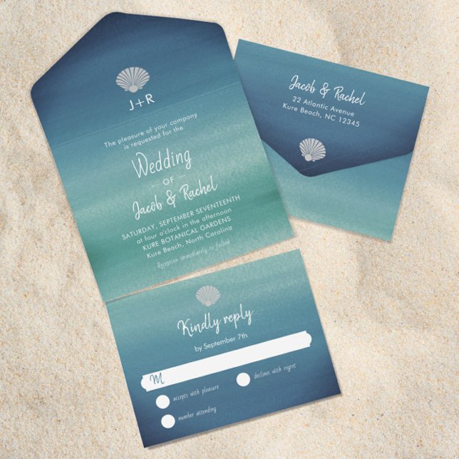 Invitation Tout En Un Tropical Seashell Boho Beach Ocean Mariage (Créateur téléchargé)