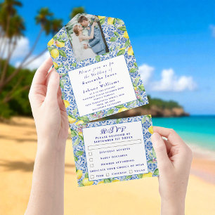 Invitation Tout En Un Tuiles Portugaises Citrons Rustique Photo Mariage