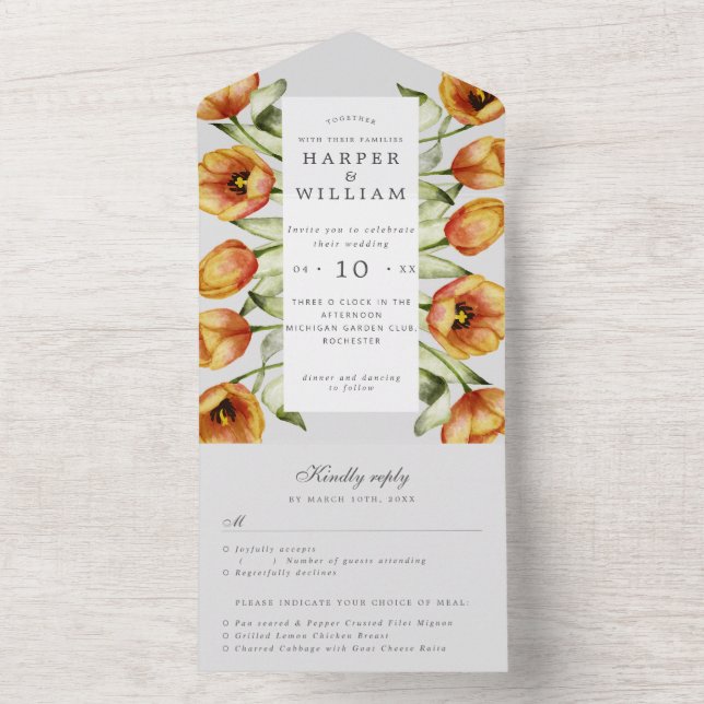 Invitation Tout En Un tulipes d'aquarelle mariage rsvp attaché (À l'intérieur)