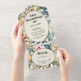 Invitation Tout En Un Tulipes d'aquarelle William Morris Mariage