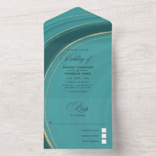 Invitation Tout En Un Turquoise - Agate dorée et sarcelle Mariage Tout E