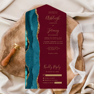 Invitation Tout En Un Turquoise Agate Gold Burgundy Mariage