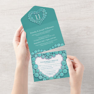 Invitation Tout En Un Turquoise mariage anniversaire 11 ans événement