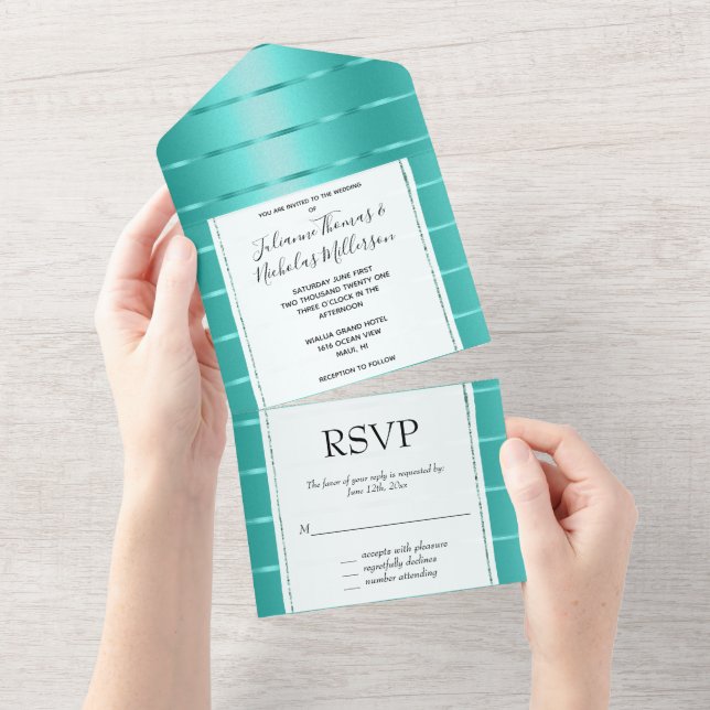 Invitation Tout En Un Turquoise Mint Green  Mariage (Déchirure)