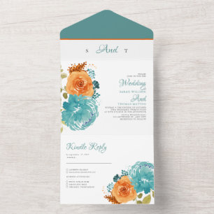 Invitation Tout En Un Turquoise Orange Fall Floral Terracotta Boho Maria