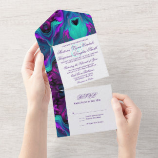 Invitation Tout En Un Turquoise violet Abstrait Moderne Belle