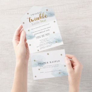 Invitation Tout En Un Twinkle Little Star Blue Diaper Baby shower