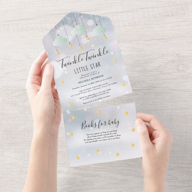 Invitation Tout En Un Twinkle Twinkle Baby shower hivernal neutre pour l (Déchirure)