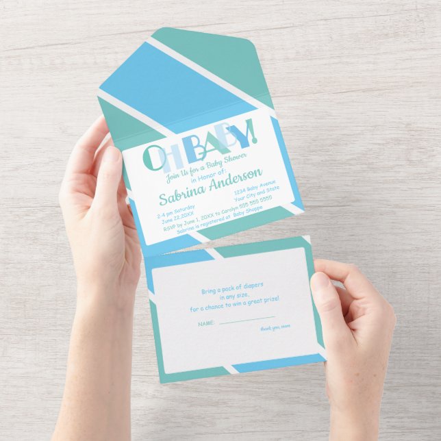 Invitation Tout En Un Typographie Baby shower Lettres dansantes Oh Baby (Déchirure)