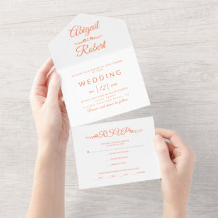 Invitation Tout En Un Typographie corallienne moderne sur mariage blanc