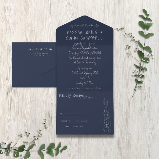 Invitation Tout En Un Typographie manuscrite décontractée Silver & Navy (Créateur téléchargé)