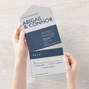 Invitation Tout En Un Typographie minimaliste moderne Marine gris bleu