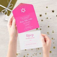 Typographie moderne Hot rose Confetti Bat mitzvah