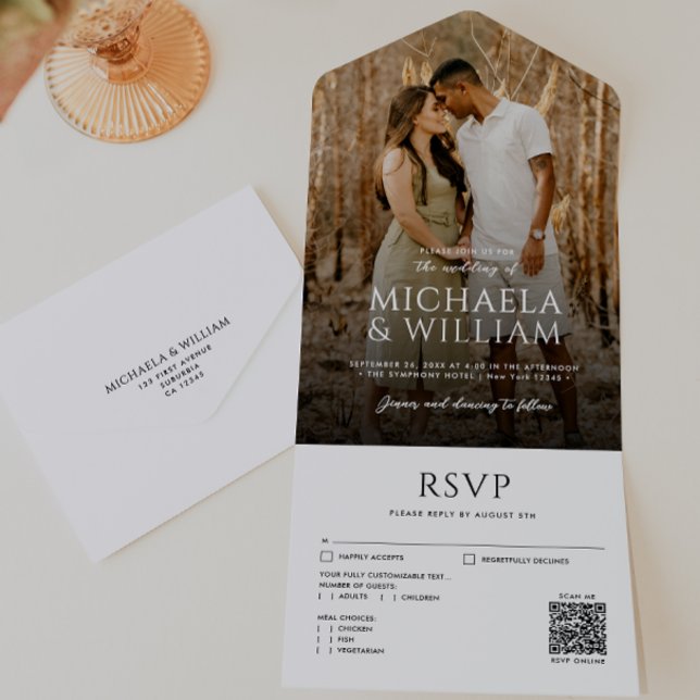 Invitation Tout En Un Typographie Moderne Mariage Photo Unique et Code Q (Créateur téléchargé)