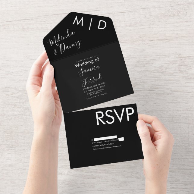 Invitation Tout En Un Typographie noir et or Two Tone (Déchirure)