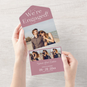 Invitation Tout En Un Typographie Nous sommes fiancés Enregistrez la dat
