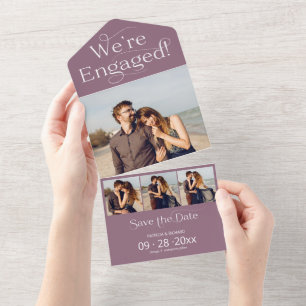 Invitation Tout En Un Typographie Nous sommes fiancés Enregistrez la dat