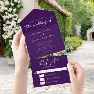 Invitation Tout En Un Typographie royale violet blanc Mariage personnali