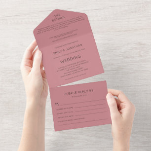Invitation Tout En Un Typographie simple Dusty Rose Mariage