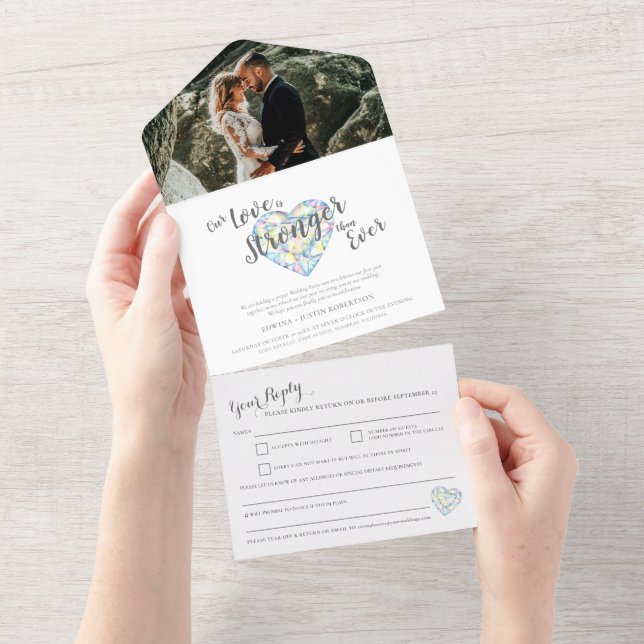 Invitation Tout En Un Un diamant plus fort fête de mariage tardive RSVP  (Déchirure)