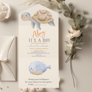 Invitation Tout En Un Un garçon sous le Baby shower marin