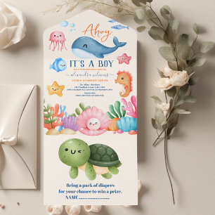 Invitation Tout En Un Un garçon sous le Baby shower marin