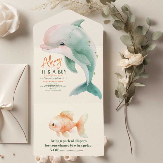 Invitation Tout En Un Un garçon sous le Baby shower marin (Créateur téléchargé)