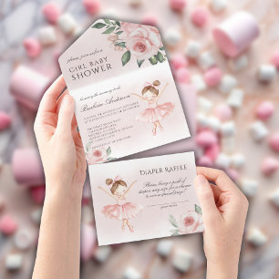 Invitation Tout En Un Un petit Baby shower de fille d'aquarelle Ballerin