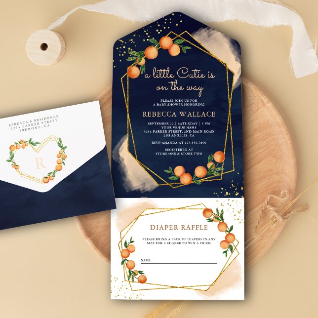 Invitation Tout En Un Un petit Baby shower de la marine orange Tangerine (Créateur téléchargé)