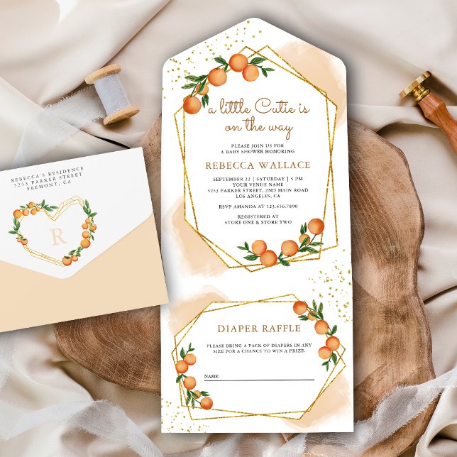 Invitation Tout En Un Un Petit Baby shower Orange Tangerine Citrus (Créateur téléchargé)
