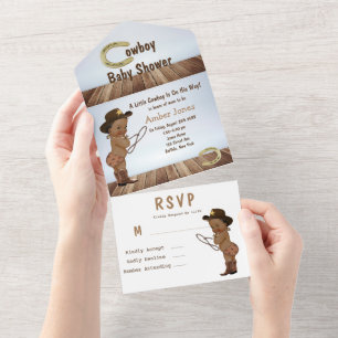Invitation Tout En Un Un Petit Cow-boy Est En Chemin Baby shower Tout En
