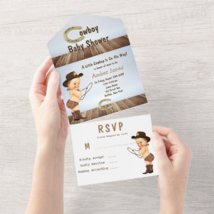 Invitation Tout En Un Une petite baby shower de cow-boy arrive