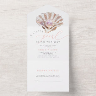 Invitation Tout En Un Une petite perle est en route Fête prénatale
