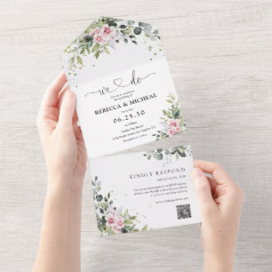Invitation Tout En Un Une verdure rose pâle en un seul mariage Invitatio