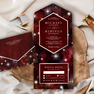 Invitation Tout En Un Univers Mariage Galaxie Rouge Espace Extérieur