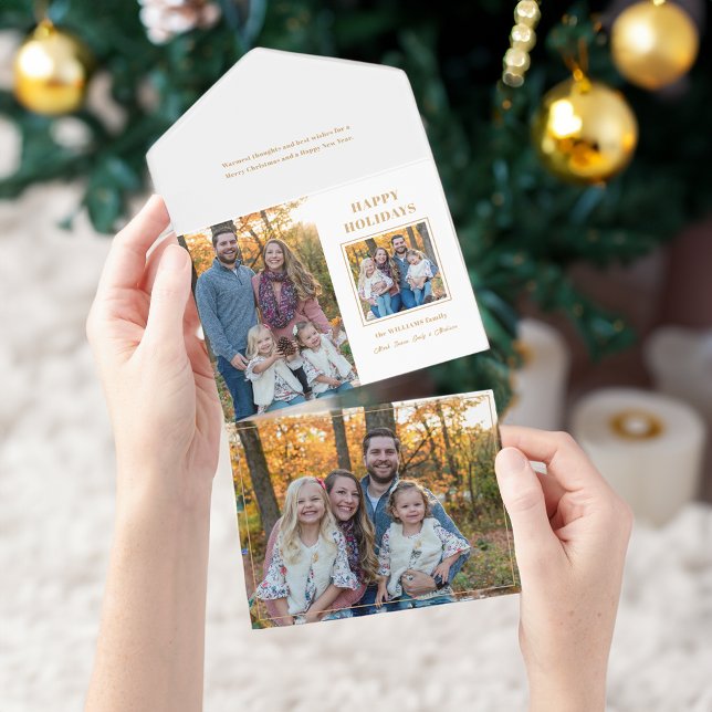 Invitation Tout En Un Vacances Joyeuses Or Moderne Deux photos (Créateur téléchargé)