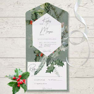 Invitation Tout En Un Vacances Rustiques Verdure & Baies Rouges Pas de d