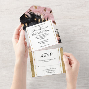 Invitation Tout En Un Vache blanche rose noire