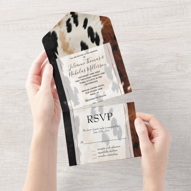 Invitation Tout En Un Vachette à crème Brown occidentale (Déchirure)