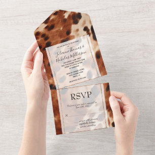 Invitation Tout En Un Vachette de cow-boy à la crème Brown occidentale